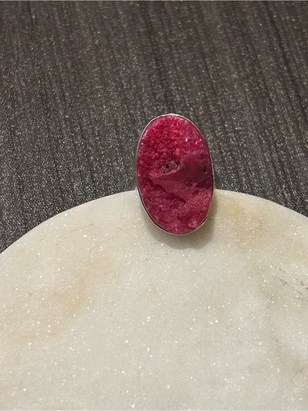 Pink Druzy Silver Ring - Elegant Statement Ring